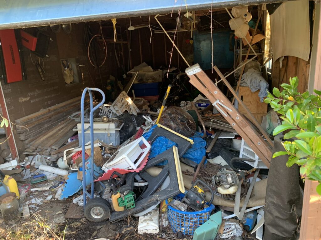 A white pickup truck with a large dump trailer, ready for junk removal or hauling by Port City Remove and Improve in Wilmington, NC