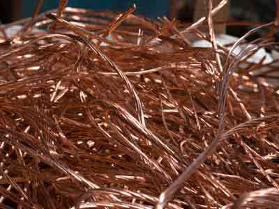 A close-up view of a large pile of bare copper wire collected by Renovated Metals in Glendale, AZ