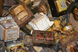 A pile of old electrical transformers collected for recycling by Bee Green Recycling in Richmond, VA
