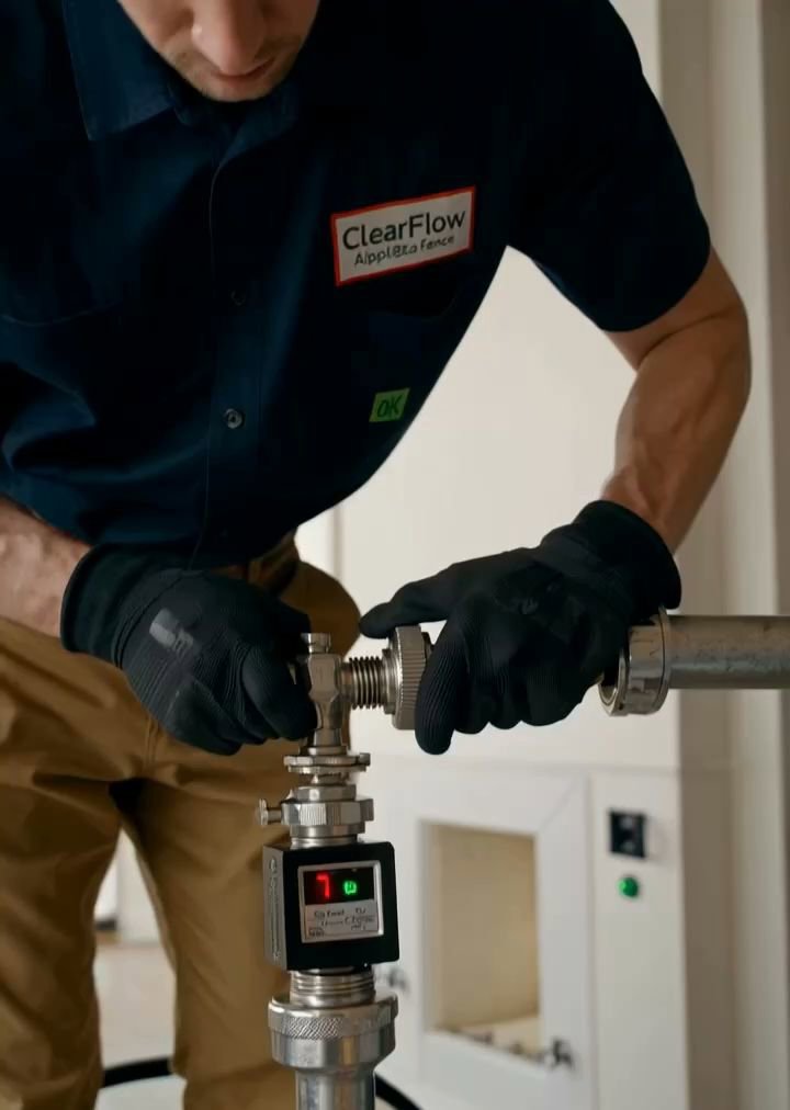 A Clear Flow Plumbing, Heating, and Hvac Contractors LLC technician working on a pipe connection in Jersey City, NJ