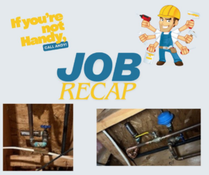 A collage showing various plumbing pipes and valves being repaired by Handy Andy in Boca Raton, FL.