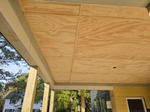 Plywood panels installed on a porch ceiling by MAF Construction LLC in Raleigh, NC