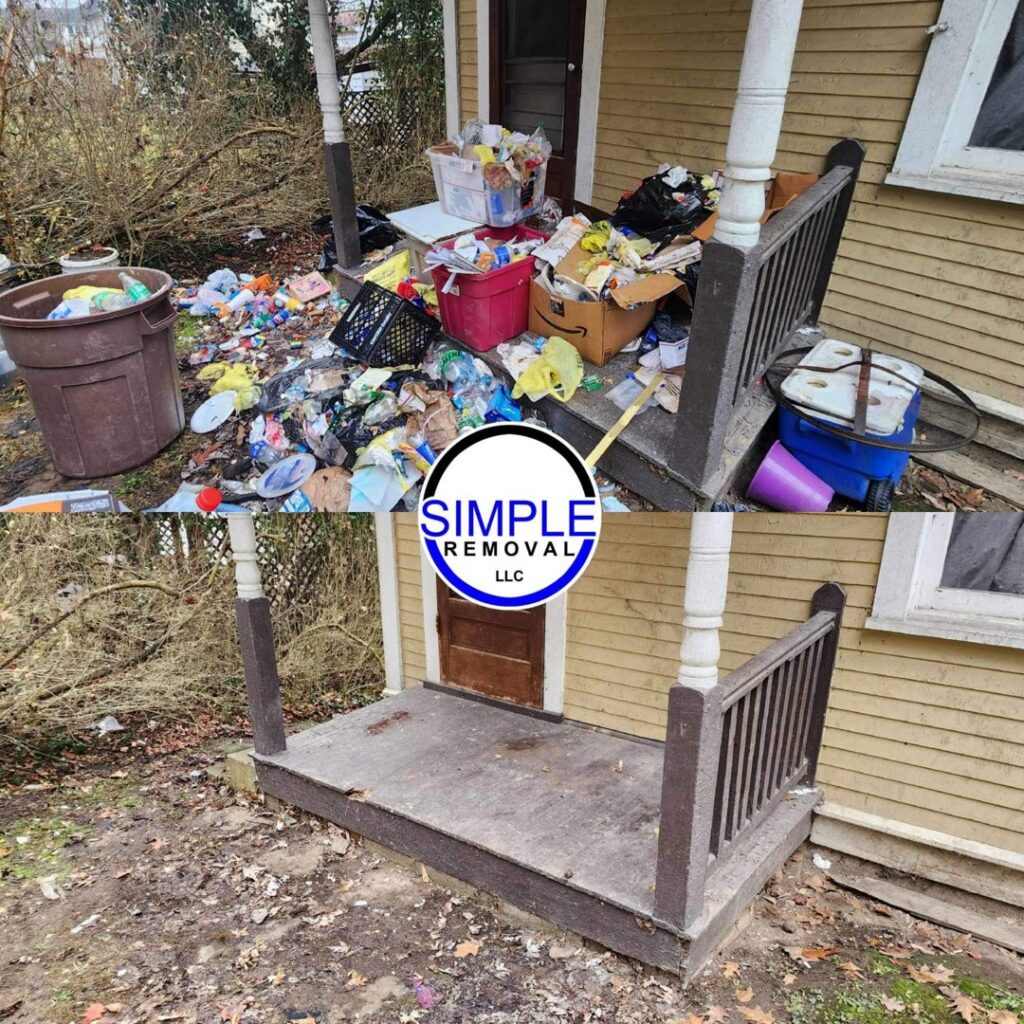 Before and after an exterior porch junk removal service by Simple Removal LLC in Follansbee, WV.