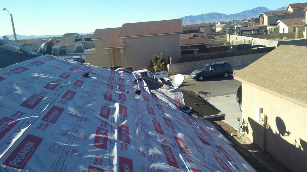 ProArmor underlayment being installed on a roof by Villalobos Remodeling & Construction in El Paso, TX