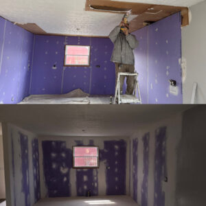 Purple drywall installation and finishing in a room by Tj Drywall & Finishing LLC in Fort Wayne, IN.