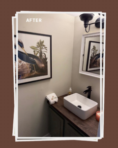 A newly renovated powder room featuring a modern vanity, sink, and faucet installed by JRG General Home Services, LLC in Toms River, NJ.