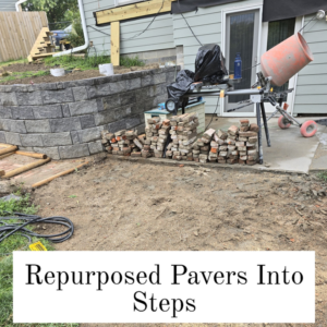 Repurposing pavers into steps with a cement mixer at a job site by PRO HANDY FIXER in Kearney, NE.