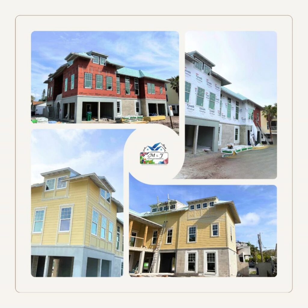 A collage of residential construction projects, showcasing various stages of home building by M&J Florida Enterprise Llc in Orlando, FL.