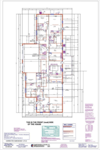 A detailed residential floor plan blueprint used by Cogdill Builders of Florida for construction projects in Tampa, FL.