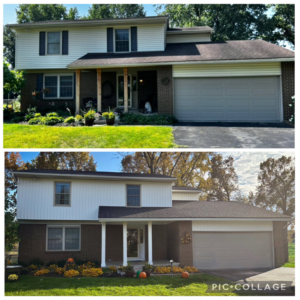 Before and after of a residential roofing project completed by Emilee Slaughter, Home Exterior Specialist in Grove City, OH