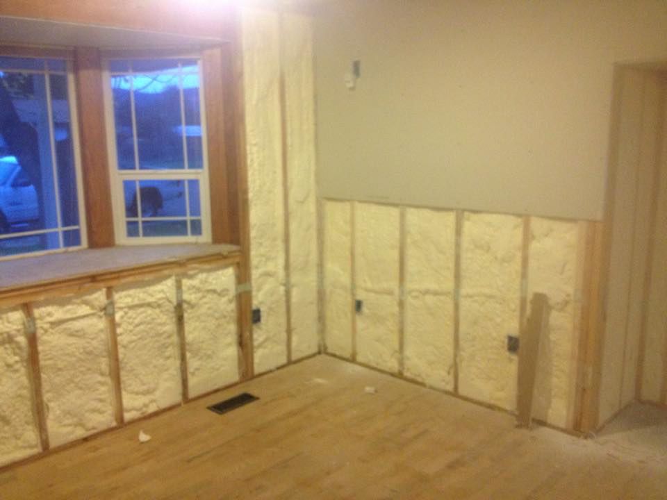 Residential walls partially insulated with spray foam by Kwik Insulation in Spokane, WA.