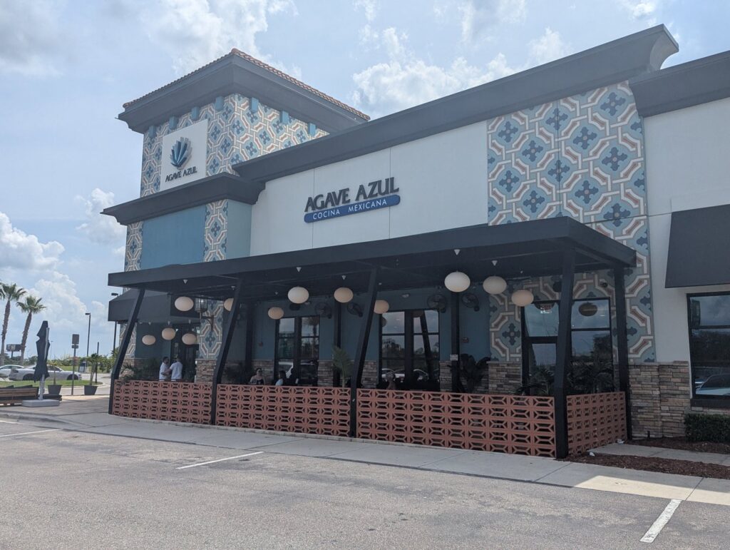 The completed exterior of Agave Azul restaurant, a project by BDM Construction, Inc in Orlando, FL
