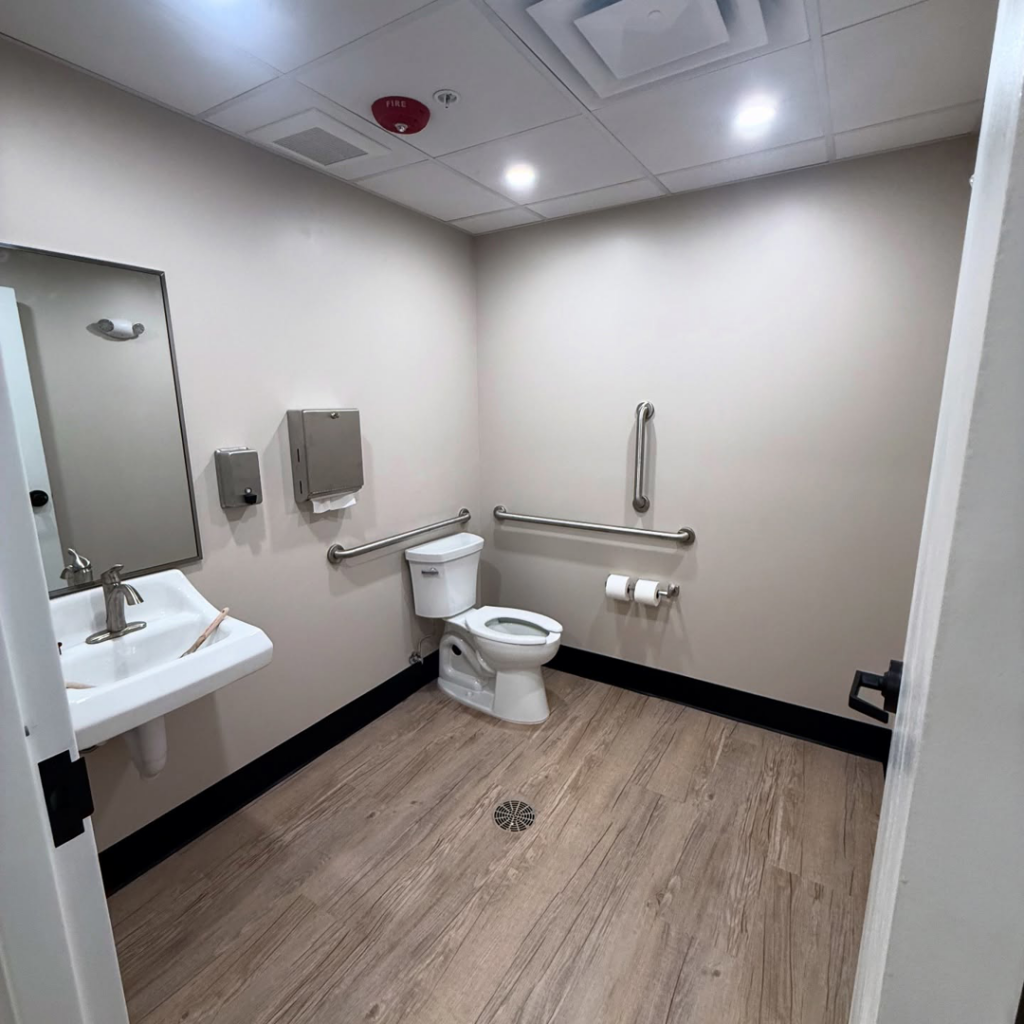 A clean, accessible restroom with new fixtures installed by Crystal Contracting LLC, your handyman in Clinton, OH.