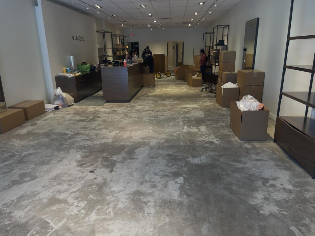 An empty retail store space after a commercial cleanout by Junk Dunkers in Wrentham, MA