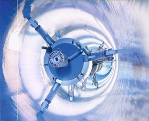 A robotic pipe inspection tool operating inside a conduit for Precision Industrial Maintenance, Inc. in Schenectady, NY.