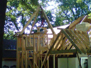 Roof framing and construction work on a house by Sanchez Construction in Weimar, TX