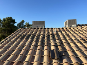 A tiled roof with a displaced tile, indicating a need for repair or inspection by Handyman Service's in North Las Vegas, NV.