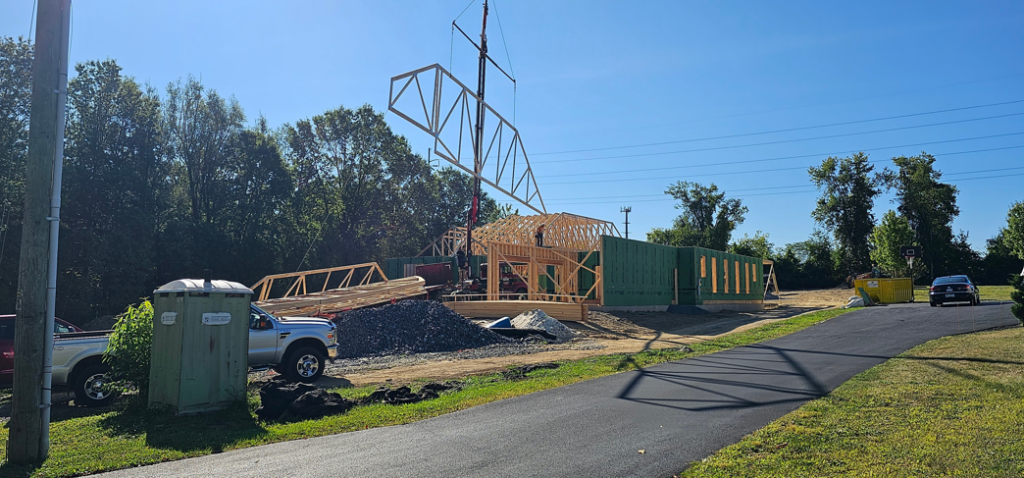 Roof trusses being installed on a new home construction project by Susquehanna Valley Builders in Harrisburg, PA.