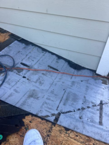 Detail view of exposed roof underlayment during a repair by WITTE CONSTRUCTION LLC in Mount Pleasant, SC.