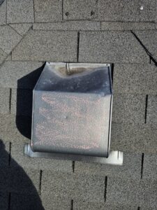 Close-up of a roof vent, indicating inspection or repair services by Urban Restoration, LLC in Indianapolis, IN