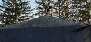 Roofing installation in progress on a residential home by Manny's Sb Construction Inc in Goshen, NY.