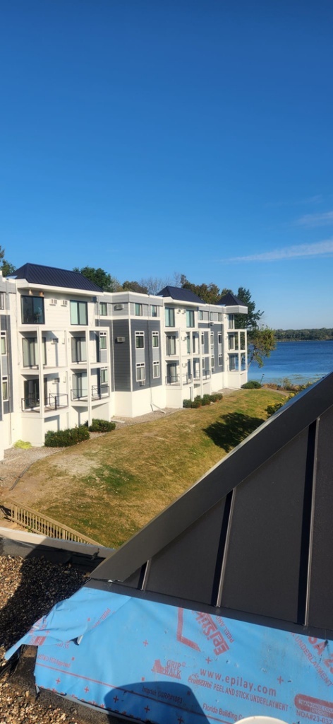 Epilay roofing underlayment visible on a roof, showcasing a handyman roofing project by Rocksolid Construction in Star Prairie, WI.