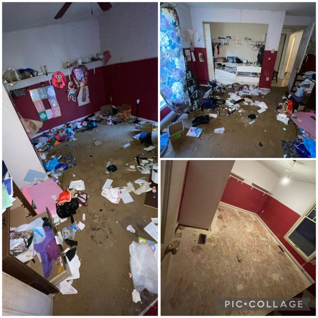 Before and after photos of a room cleared of extensive clutter and junk by JPC Junk Removal & Demolition in Philadelphia, PA.