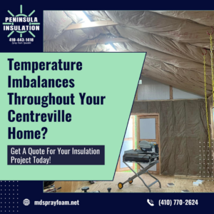 Room under renovation with insulation being installed and a miter saw by Peninsula Insulation, LLC in Easton, MD.