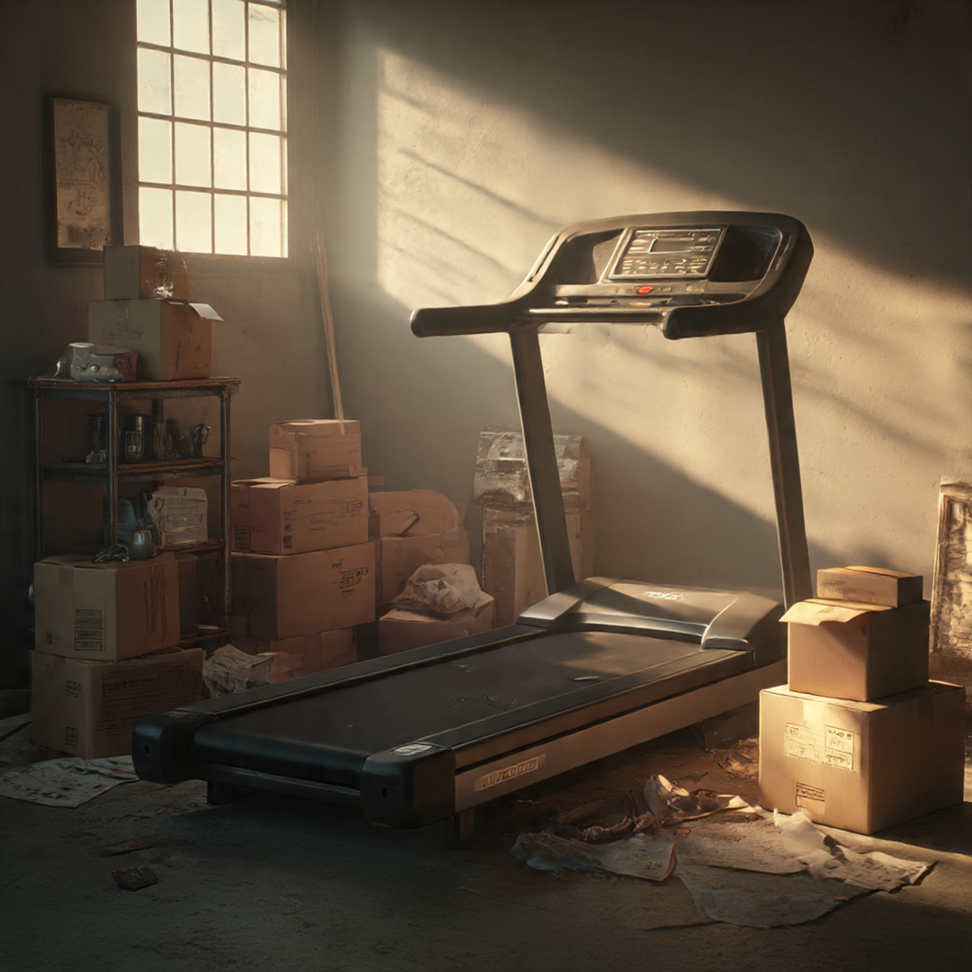 A room filled with a treadmill and cardboard boxes, ready for junk removal by Fernley Fast Haul in Fernley, NV