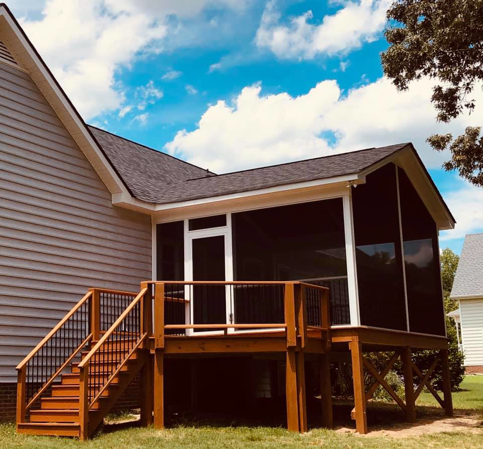 New screened porch, deck, and stairs construction by Creative Renovations, Inc. in Cary, NC.