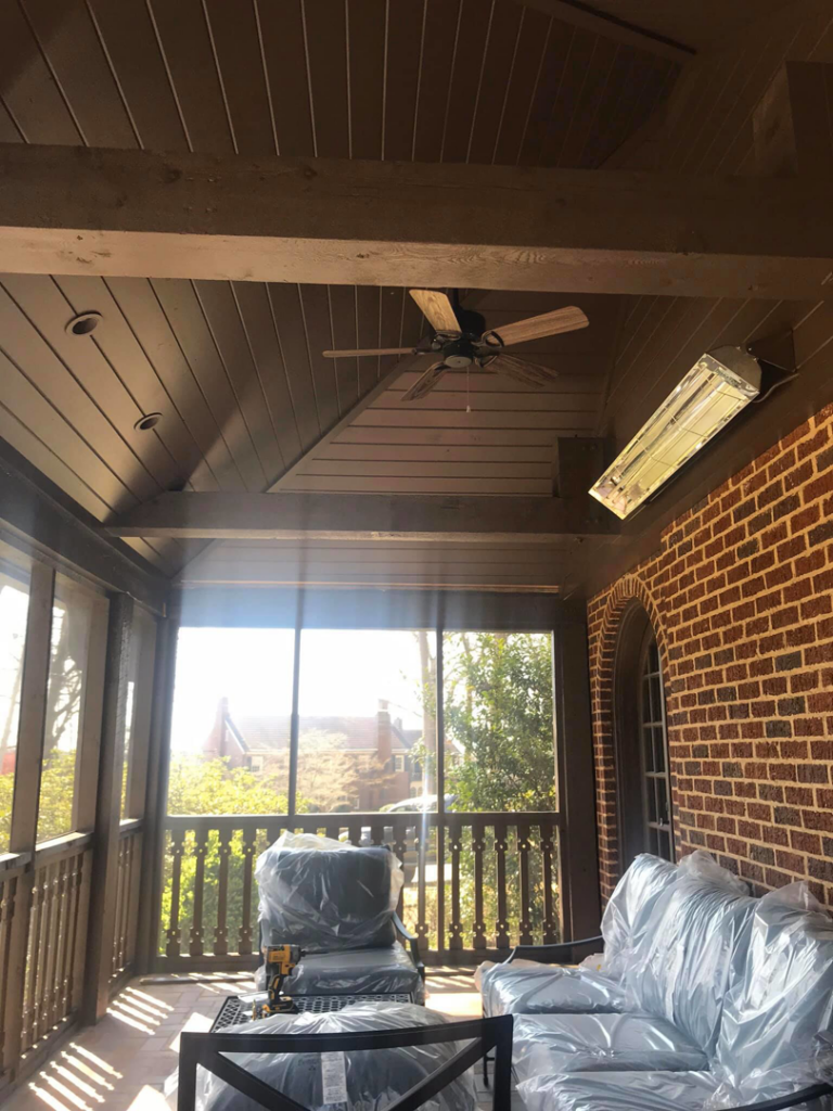 Completed screened porch with fan and heater installations by Clarke Handyman Services in San Clemente, CA.