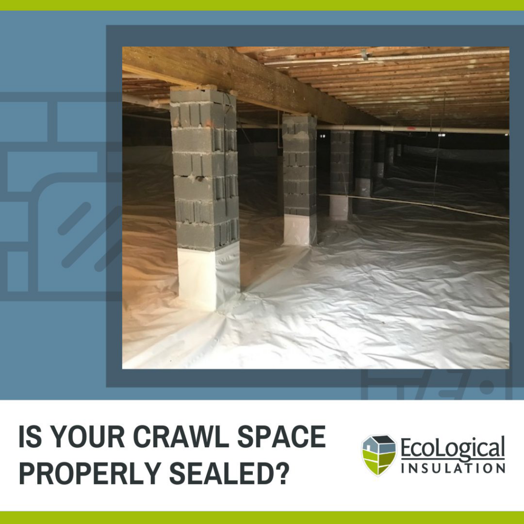 A sealed crawl space with insulation around pillars by EcoLogical Insulation - Birmingham, AL.