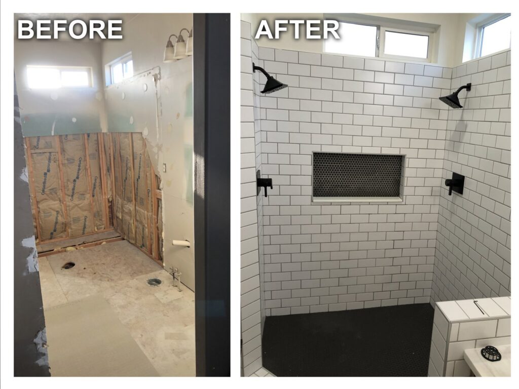 Before and after comparison of a shower remodel by Handyman house repairs and remodeling in Provo, UT