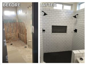 Before and after comparison of a shower remodel by Handyman house repairs and remodeling in Provo, UT