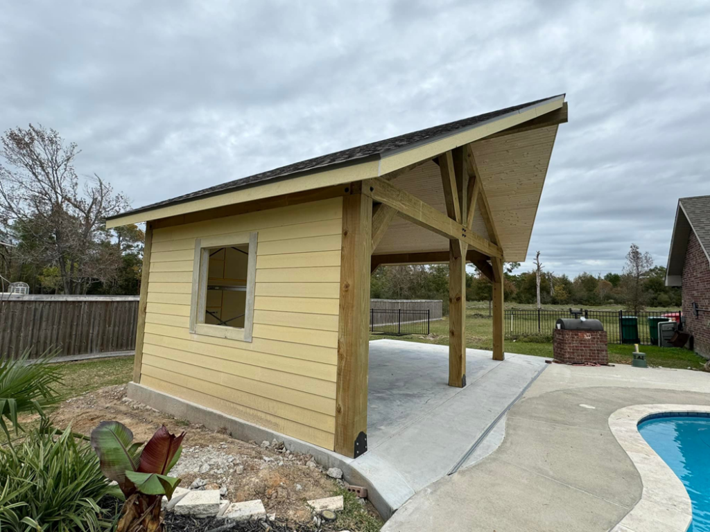 Side exterior view of a completed outdoor structure by Royal Construction & Remodeling, Inc. in Lake Charles, LA.