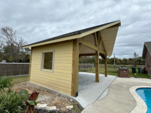 Side exterior view of a completed outdoor structure by Royal Construction & Remodeling, Inc. in Lake Charles, LA.