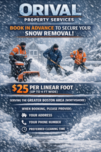 Workers providing professional snow removal service for Orival Property Services in Boston, MA.