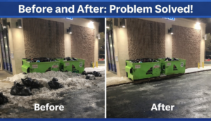 Before and after view of professional snow and trash removal services by East Coast Services LLC in Baltimore, MD.