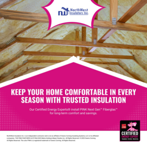 Close-up of spray foam insulation applied in an attic or roof structure by Northwest Insulators Inc in Salem, OR.