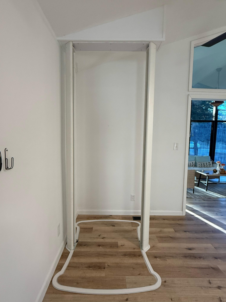 A Stiltz home lift frame being installed in a modern home by Stiltz of Charlotte Raleigh Greenville in Concord, NC.