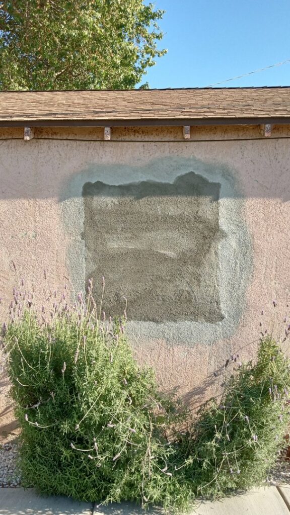 Stucco wall repair and patching work completed by Cal Heights Construction And Handyman Services in Bakersfield, CA