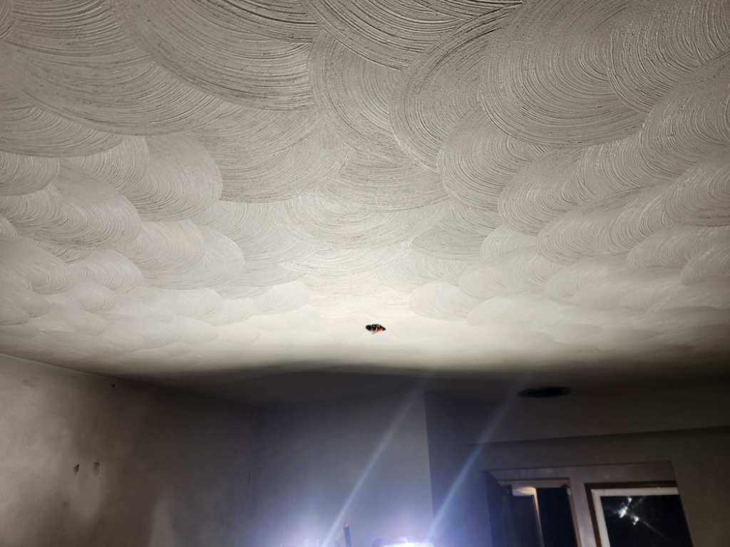A newly applied swirl ceiling texture finish by Collins Plastering in Deland, FL