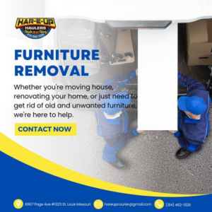 A team member loading furniture into a truck for removal by Har-E-Up Haulers in St. Louis, MO
