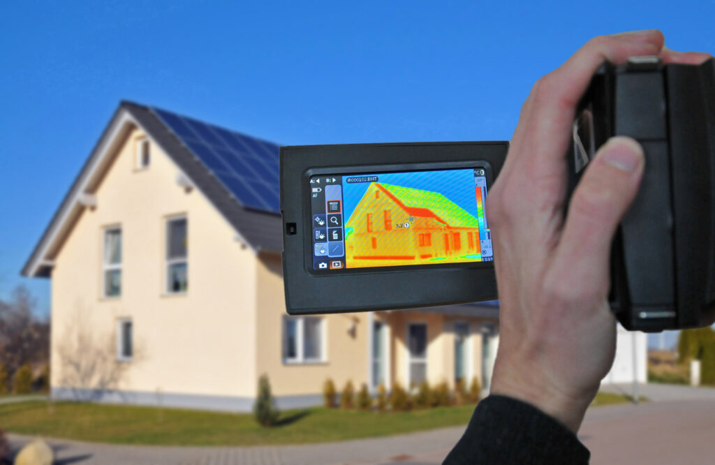 A thermal imaging camera being used to inspect a house for energy efficiency by Indoor Environmental Systems in Cary, NC.