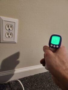 Thermal inspection of a wall near an electrical outlet by Miami Valley Insulation Co LLC in Dayton, OH.