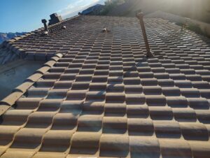 A tile roof with a properly installed pipe vent by Mayitos roofing LLC in Tucson, AZ.