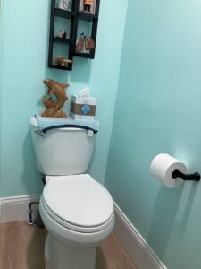 A newly installed black toilet paper holder in a bathroom by Dynamic Design & Remodeling in Westport, CT