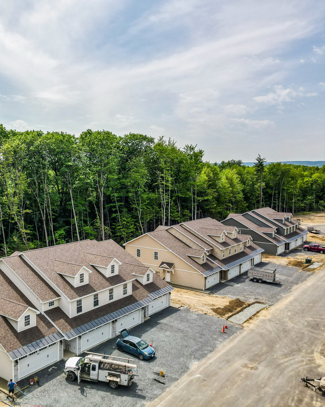 Aerial view of a townhouse construction site managed by Pigliavento Associates, LLC, general contractors in Schenectady, NY.