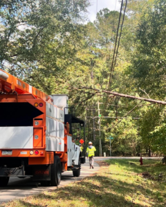 A tree service crew and truck responding to a fallen tree branch on power lines for PA JB Tree Service in Reading, PA.