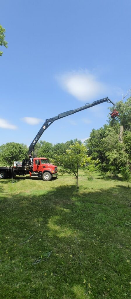 Broken Branch Tree Removal using a crane for tree branch trimming in Broadalbin, NY.